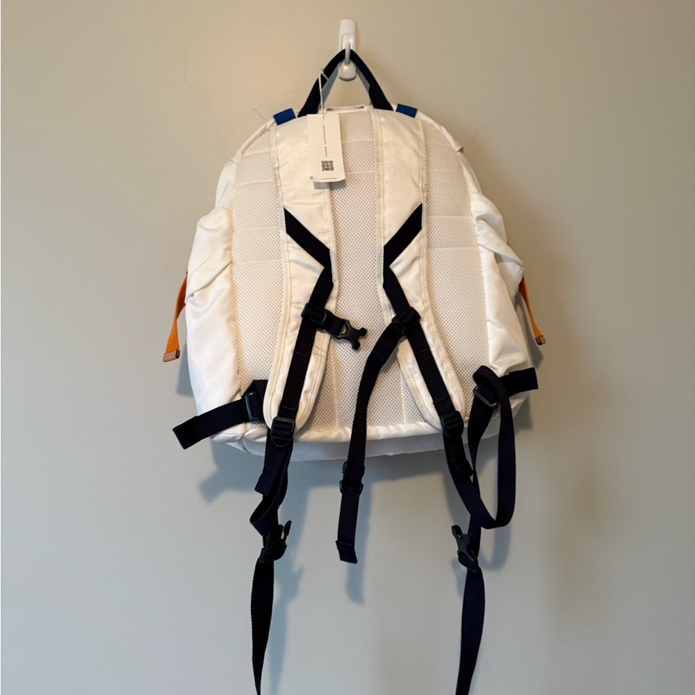 Tory Burch Ripstop White Backpack with Orange, Blue, and Yellow Details - Picture 3 of 8